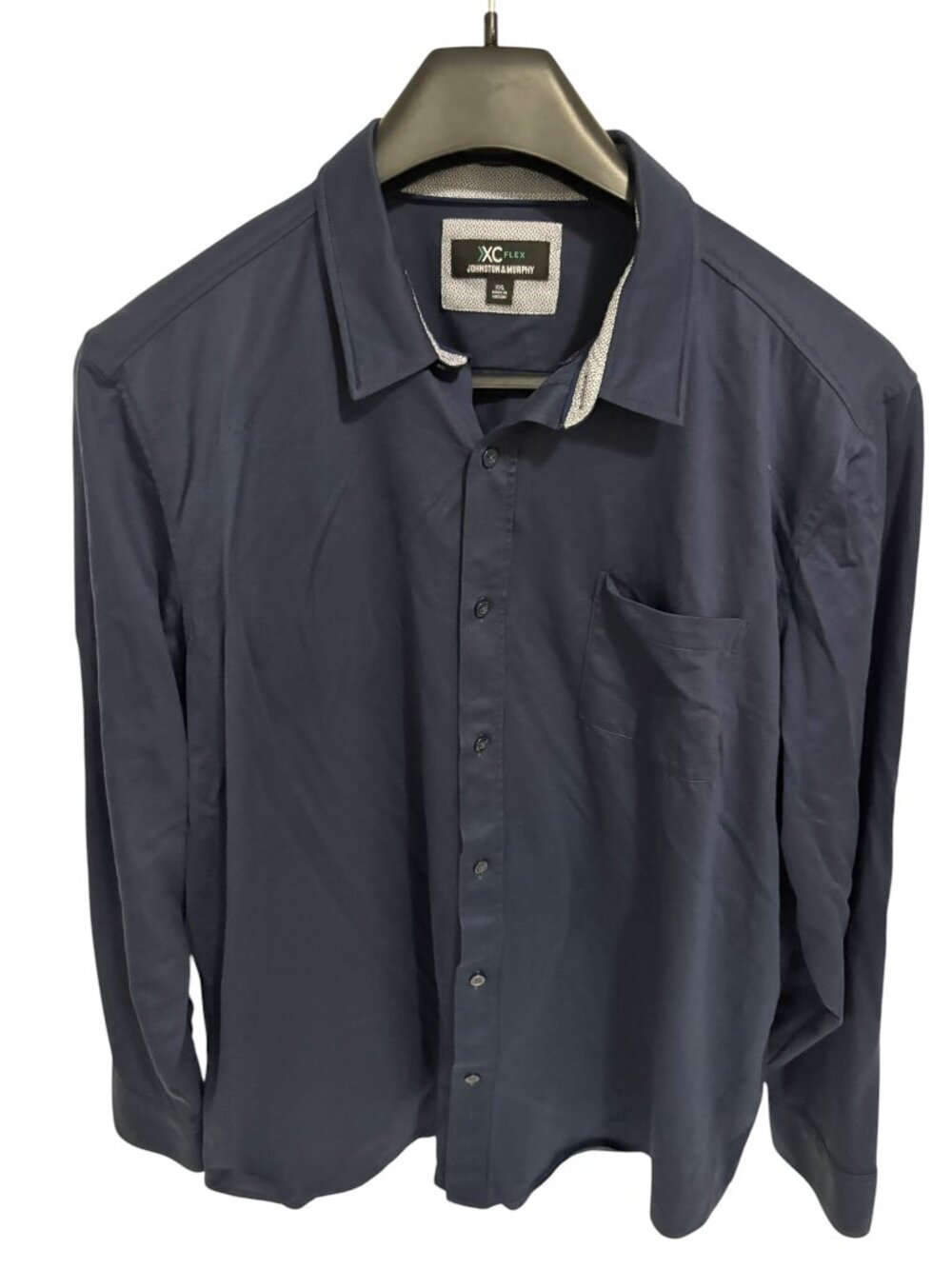 Johnston & Murphy Men's XXL Navy Blue XC Flex Cotton Button-Up Shirt Pocket